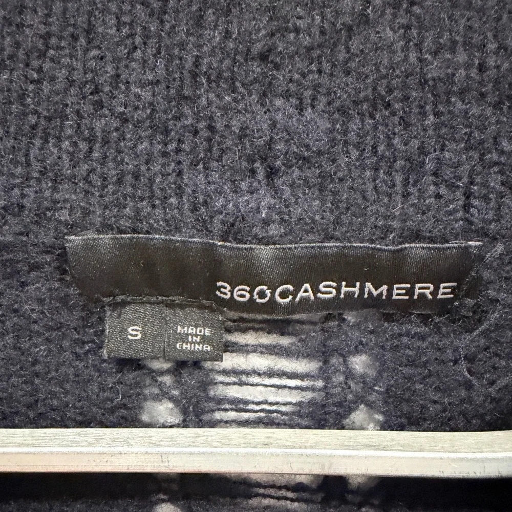 360 Cashmere Monica Sweater Navy Blue 100% Cashmere Mock Neck Ladder Back Small‎